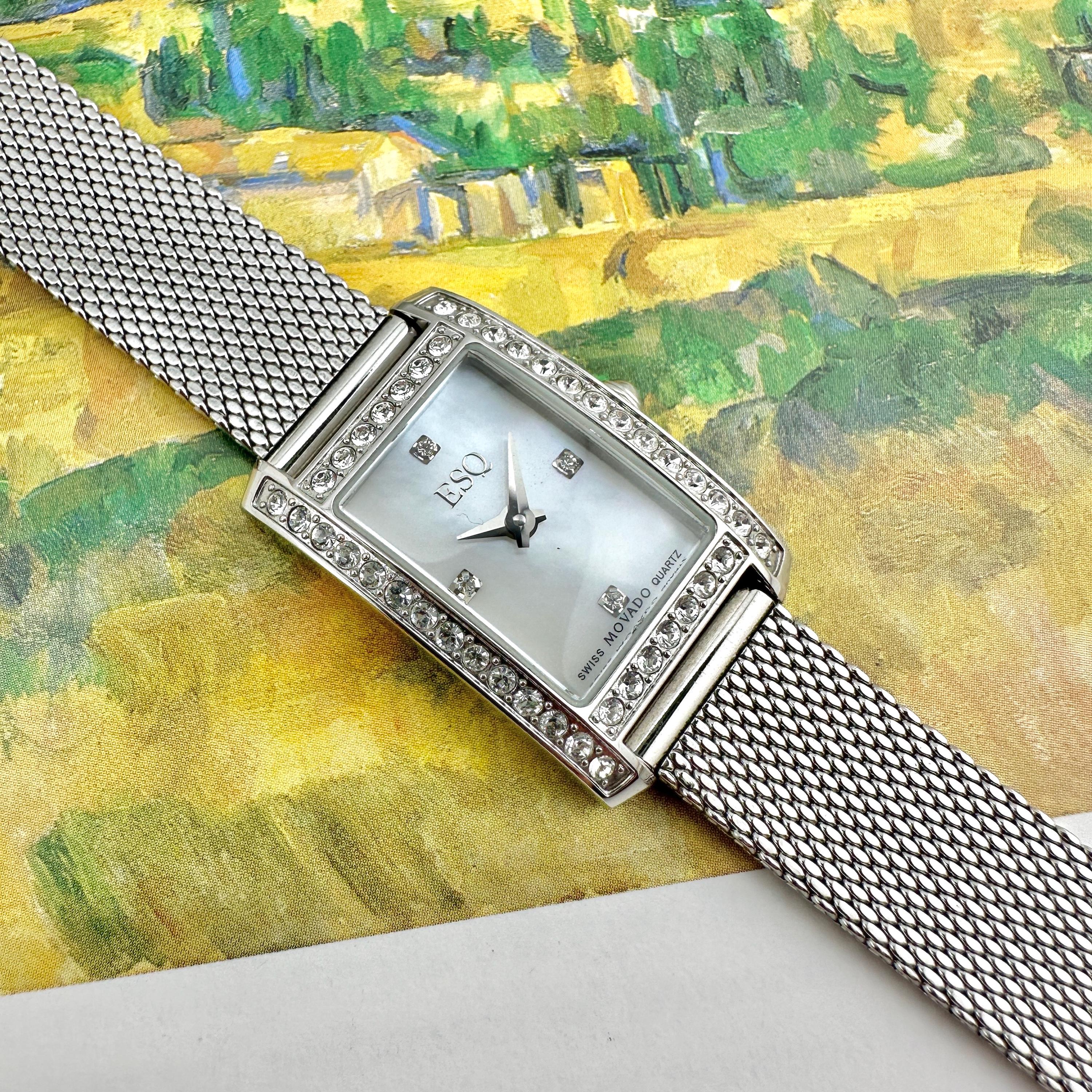 ESQ Movado Silver Tone Mother of Pearl Watch, Women's Crystal