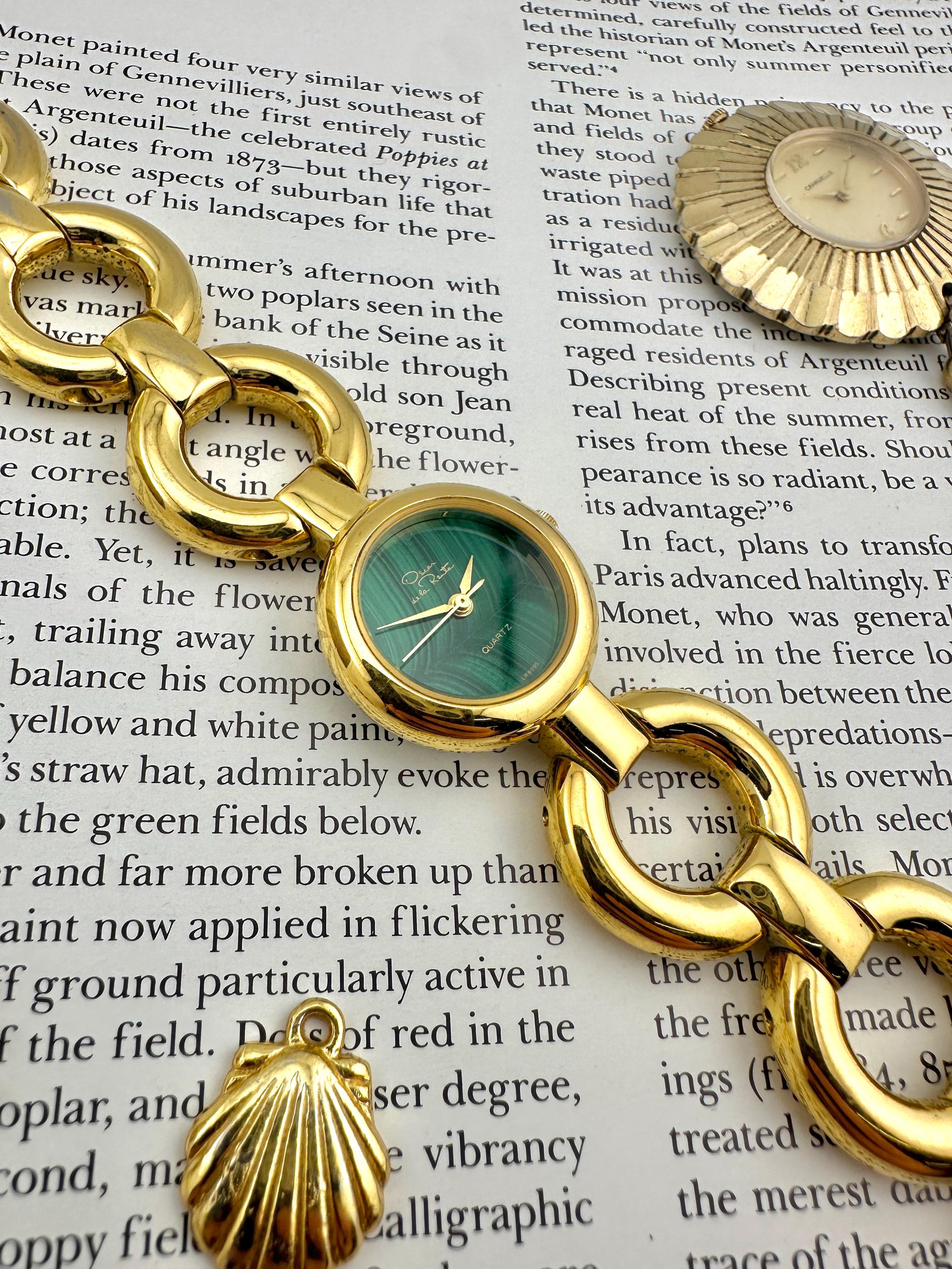 Oscar de la Renta Vintage Green Malachite Gold Tone Watch 24mm 90s Oscar de la Renta Wristwatches | eBay main image 3