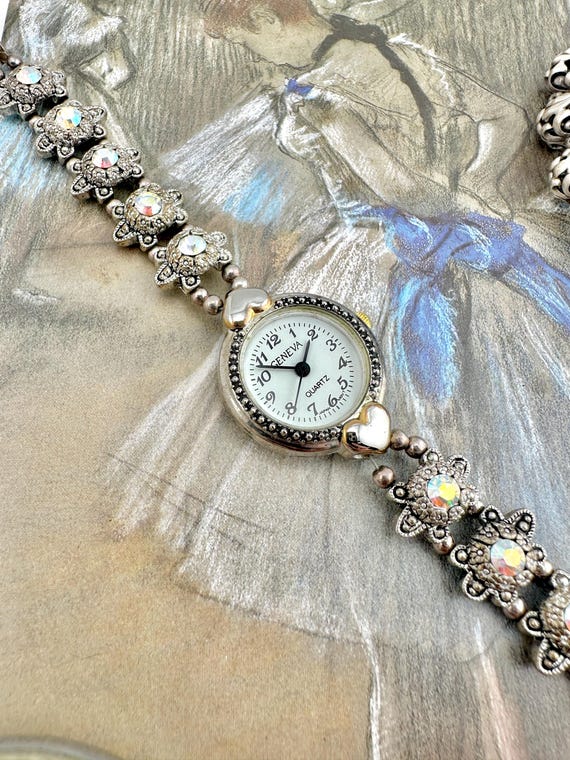 Geneva Women\'s Gold and Silver Floral Bracelet Watch Geneva Silver Tone Women main image 3