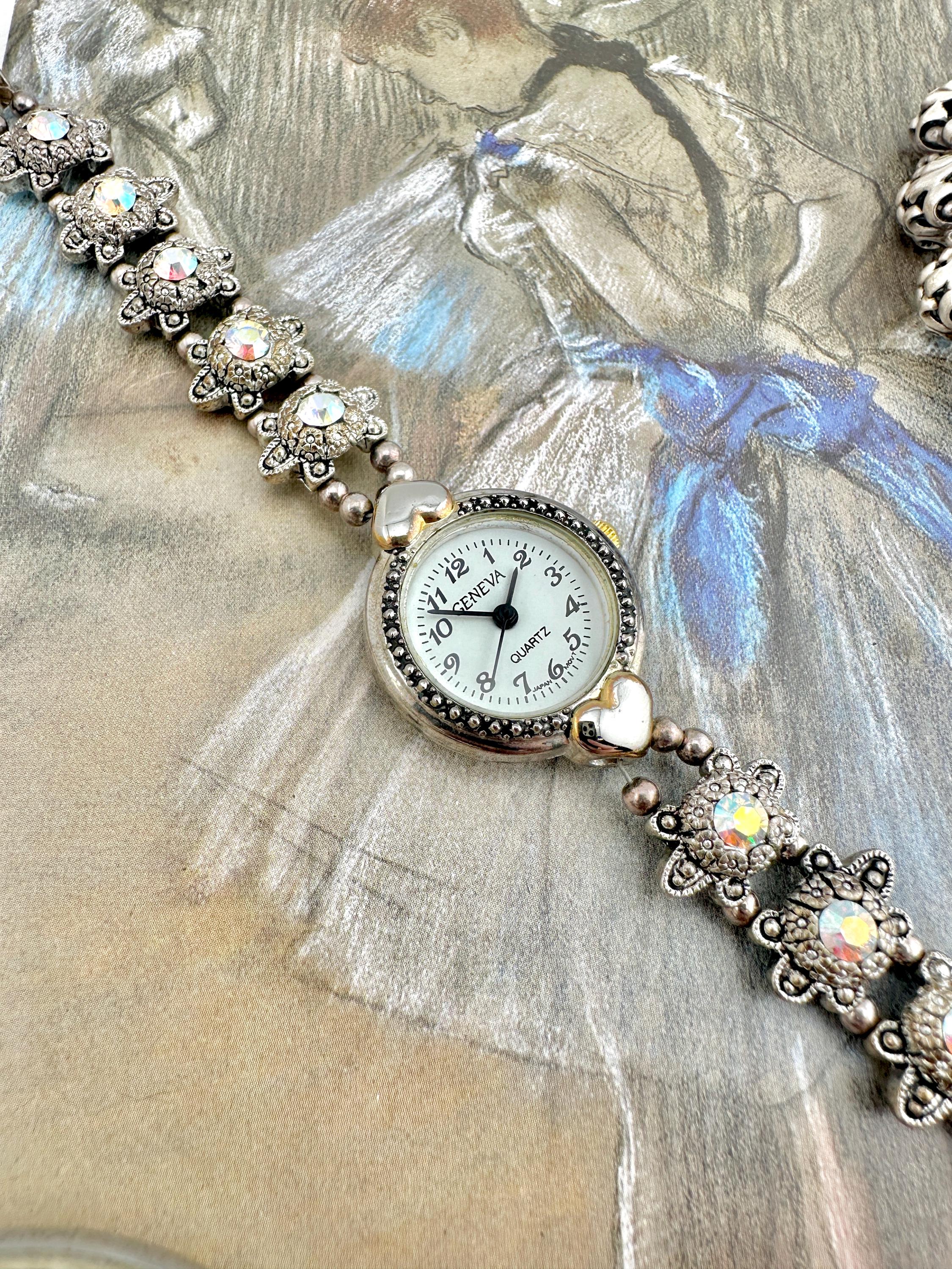 Vintage Geneva Watch With Aurora Borealis Crystal Floral Band