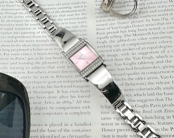 Quartz Vintage Y2K chunky pink rhinestone silver tone watch Y2K Pink Gem Bracelet Watch – Holy Thrift main image 4