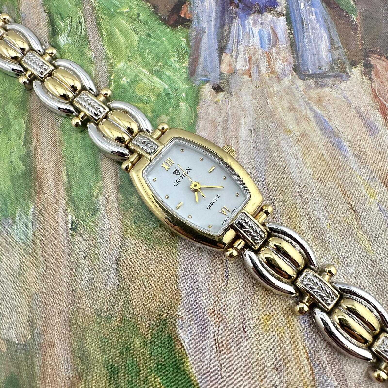Vintage Croton Troparctic Womens Watch 23mm Champagne Dial Gold Tone Manual Wind Croton 14K White Gold Mechanical Wind Diamond Watch Women  main image 3