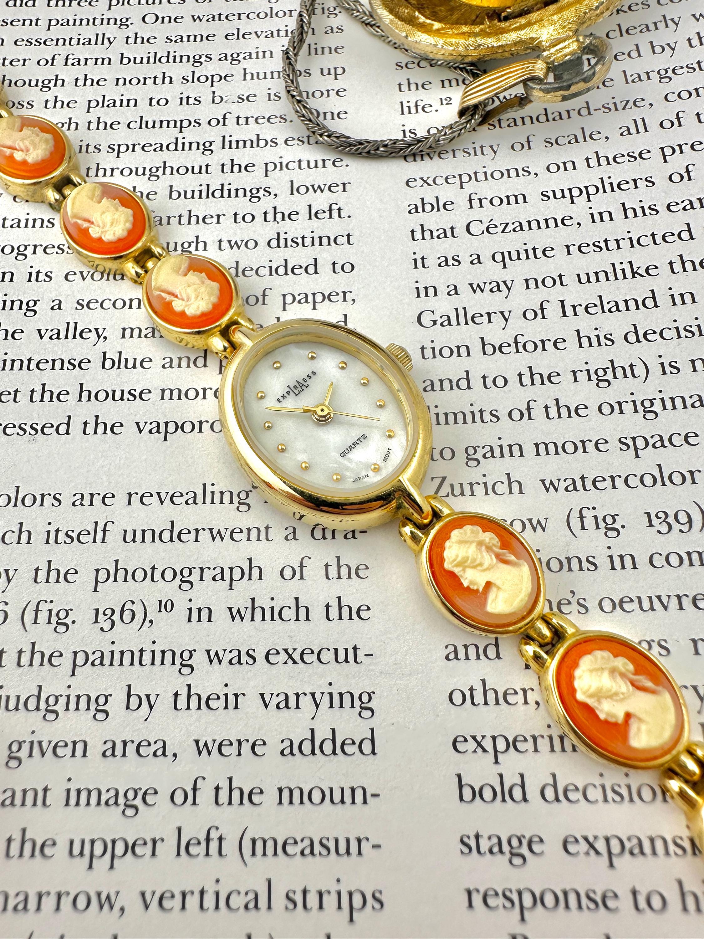 Vintage Gem Time Cameo Mother of Pearl Gold Tone Bracelet Watch ????? ????? ??? ???? ?????? ????  main image 2
