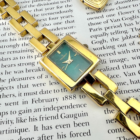 Vintage Peugeot Gold Watch: Rectangular Green Dial, Chunky  display picture 1