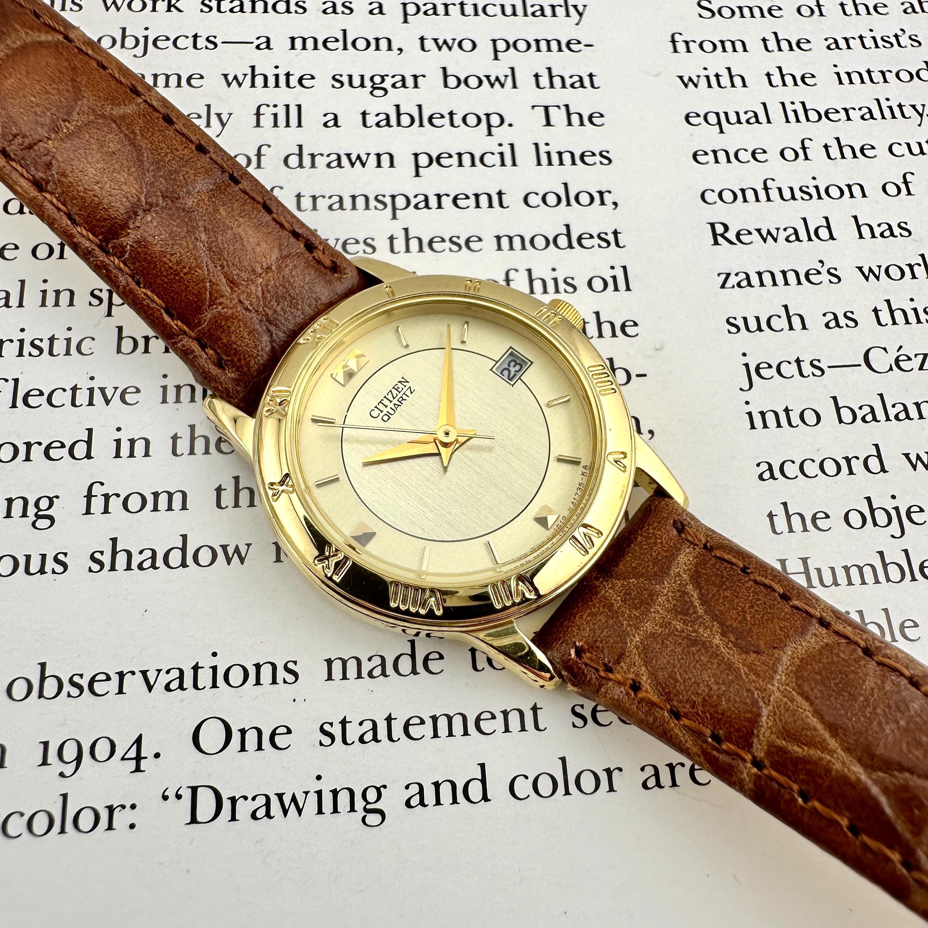 Vintage Citizen Gold Tone Classic Style Womens Watch, Brown 