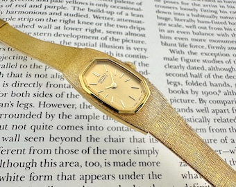 Zeldzame kleine vintage Seiko dameshorloge met achthoekige wijzerplaat van 13 mm, goudkleur, champagnekleurige wijzerplaat, goed werkend, kleine maximale polsomvang van 5,5"