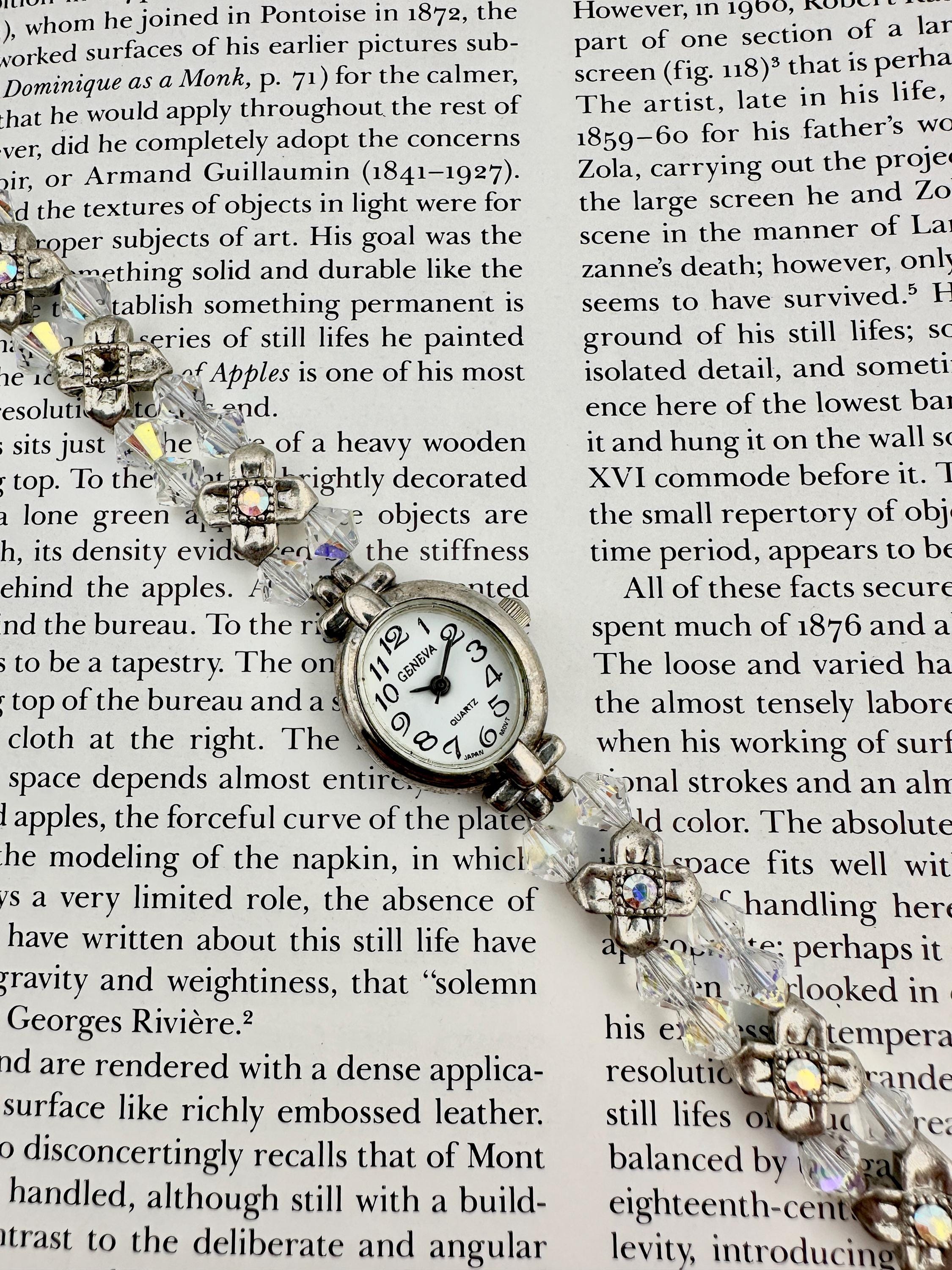 Vintage Geneva Crystal Bracelet Watch – Iridescent Beaded Band
