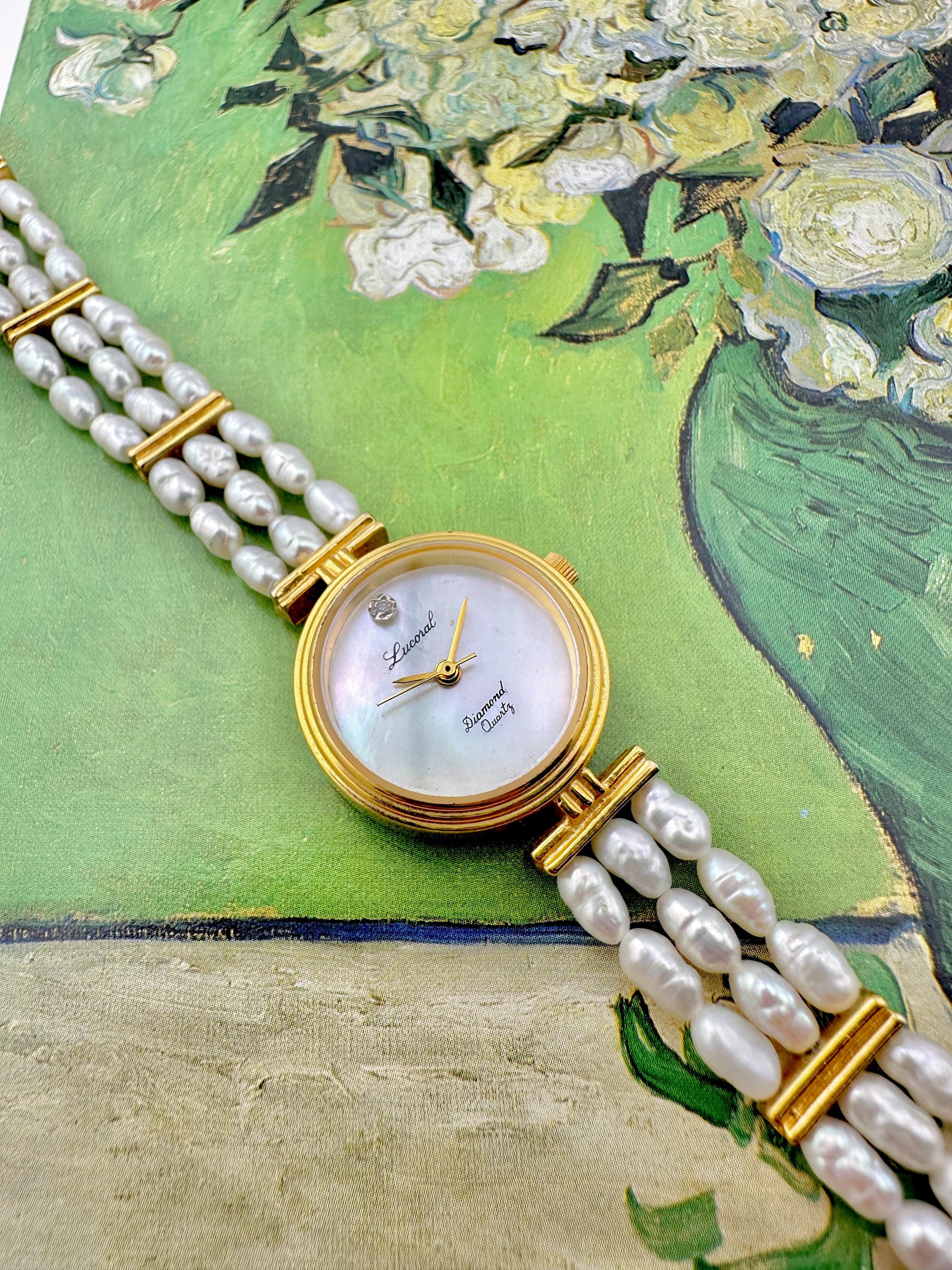 Lucoral Vintage-Inspired Mother of Pearl Mosaic Gold Tone Women\'s Watch Bracelet Vintage Mosaic Abalone Dial Women main image 2