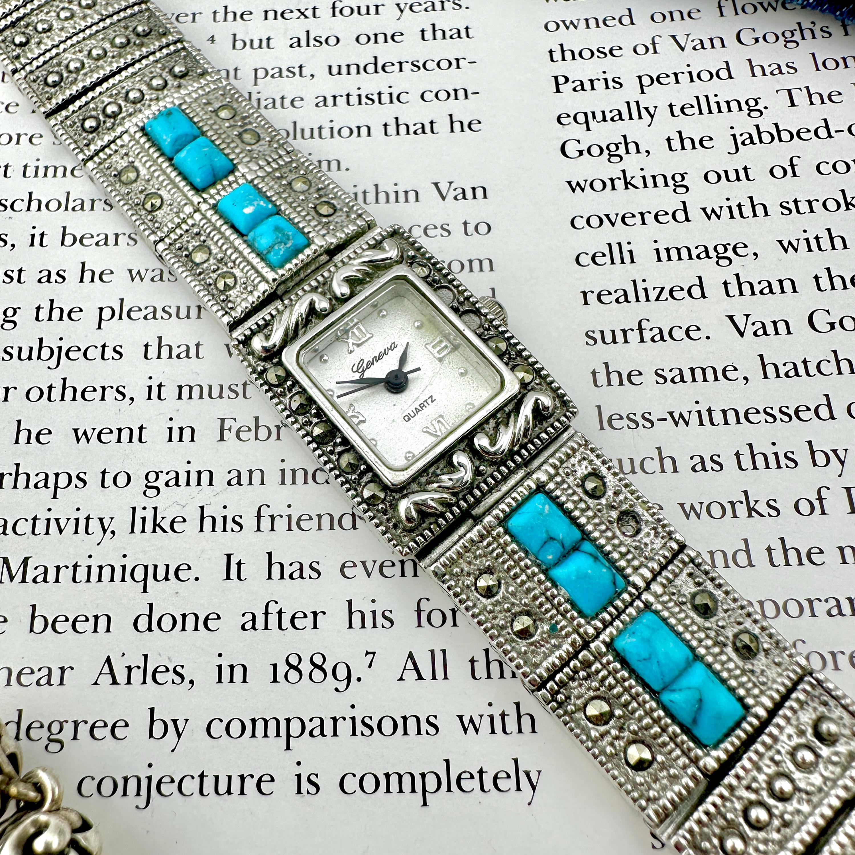 Geneva Turquoise Tank Watch Bracelet, Vintage Cowgirl Rodeo  display picture 2