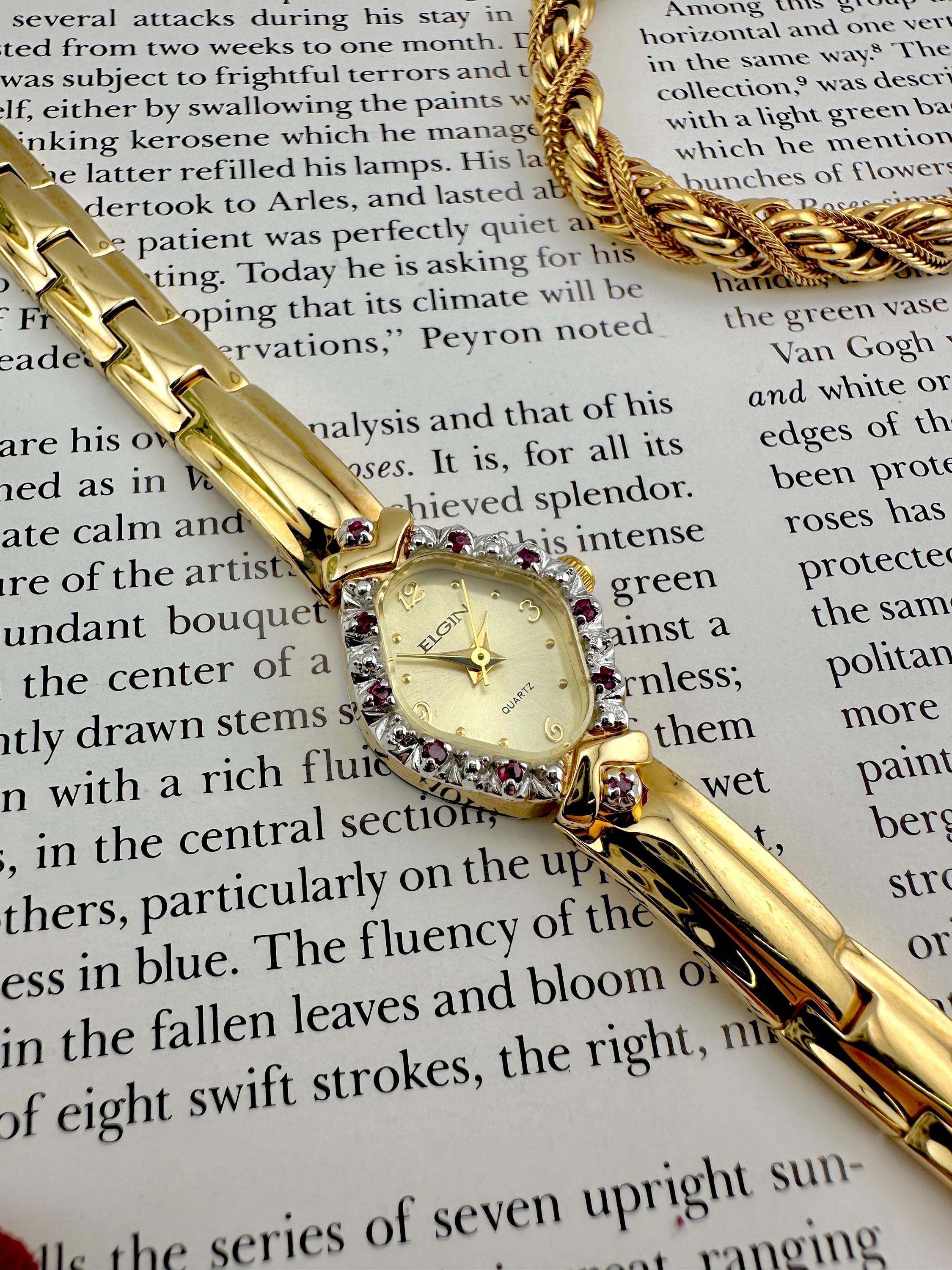 1990’s Elgin II Gold Tone Women’s 6.5” Watch (works, new battery) Vintage Elgin Watch Women Gold Tone Oval Embossed Band New  main image 4