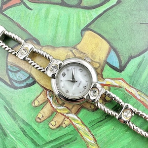 Silber runde Damenuhr Metal Link, Perlmutt Zifferblatt, gut funktioniert. Maximale Handgelenk Größe 18cm