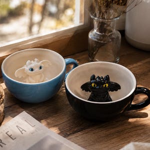 Dragon Couple Coffee Mug Set, Handmade Ceramic Dragon Cups,Fantasy Coffee Lover Gift, Hand Painted Pottery