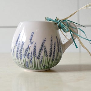 Handmade Lavender Ceramic Mug: Rustic Floral Pottery Cup