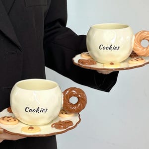 Hand-Painted Ceramic Coffee Cup and Saucer Set: Biscuit Design