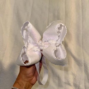 Handmade White glitter bow, baby bow, boutique bow