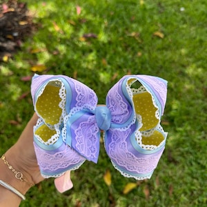 Handmade pastel palette scalloped edge, satin and lace layered bow, baby bow, boutique bow