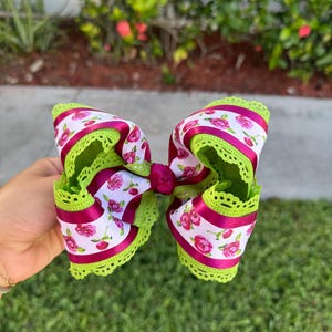 Handmade floral and scalloped edge layered bow, baby bow, boutique bow