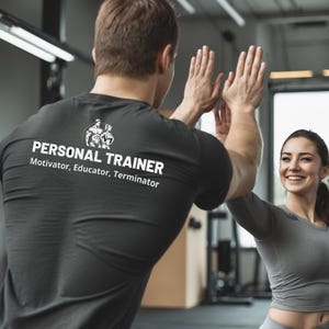 Personal Trainer T-Shirt - Motivator, Educator, Terminator - Professional Fitness Apparel - Black Tee