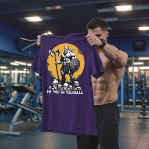 Viking Warrior T-Shirt – See You in Valhalla Shirt – Viking Skull Shirt – Nordic Axes Shirt