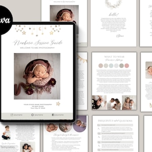 Newborn Session Guide for Canva - Newborn Photography Client Guide Canva - Photography Session Prep, newborn prep guide, newborn magazine
