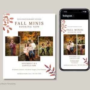 Fall Mini Session Templates for Photographers | Autumn Modern Fall Mini Sessions | Instagram Canva Templates | Fall Marketing Template