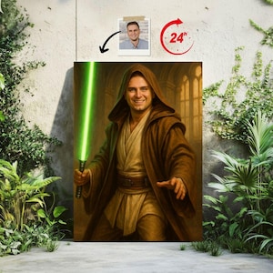 Custom Jedi Style Star Wars Portrait | Personalized Digital Art of You, Couples & Kids | Lightsaber Cartoon Gift | Gift for him / her