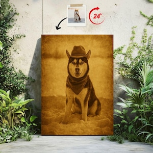 Portrait d'animal de compagnie cowboy personnalisé : art numérique du Far West (téléchargement numérique)