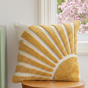 マスタードサンバースト スローピローカバー、タフテッドボヘミアンアクセントクッション、18x18