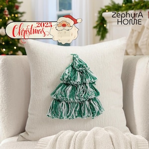 Christmas Tree Pillow Cover: Tufted Cotton Holiday Decor, Scandinavian Christmas Pillows, Christmas Pillow Case, Nordic Christmas Design