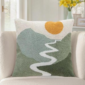 サンセット ボヘミアン タフテッド ピローカバー 18x18 – 抽象的なコットンクッション