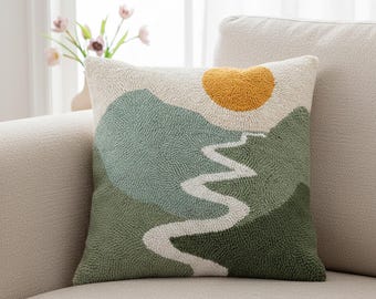 Sunset Boho Tufted Pillow Cover 18x18 – Abstract Cotton Cushion