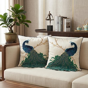 Broderat påfågelsammetskuggord, smaragdgrön Chinoiserie-heminredning
