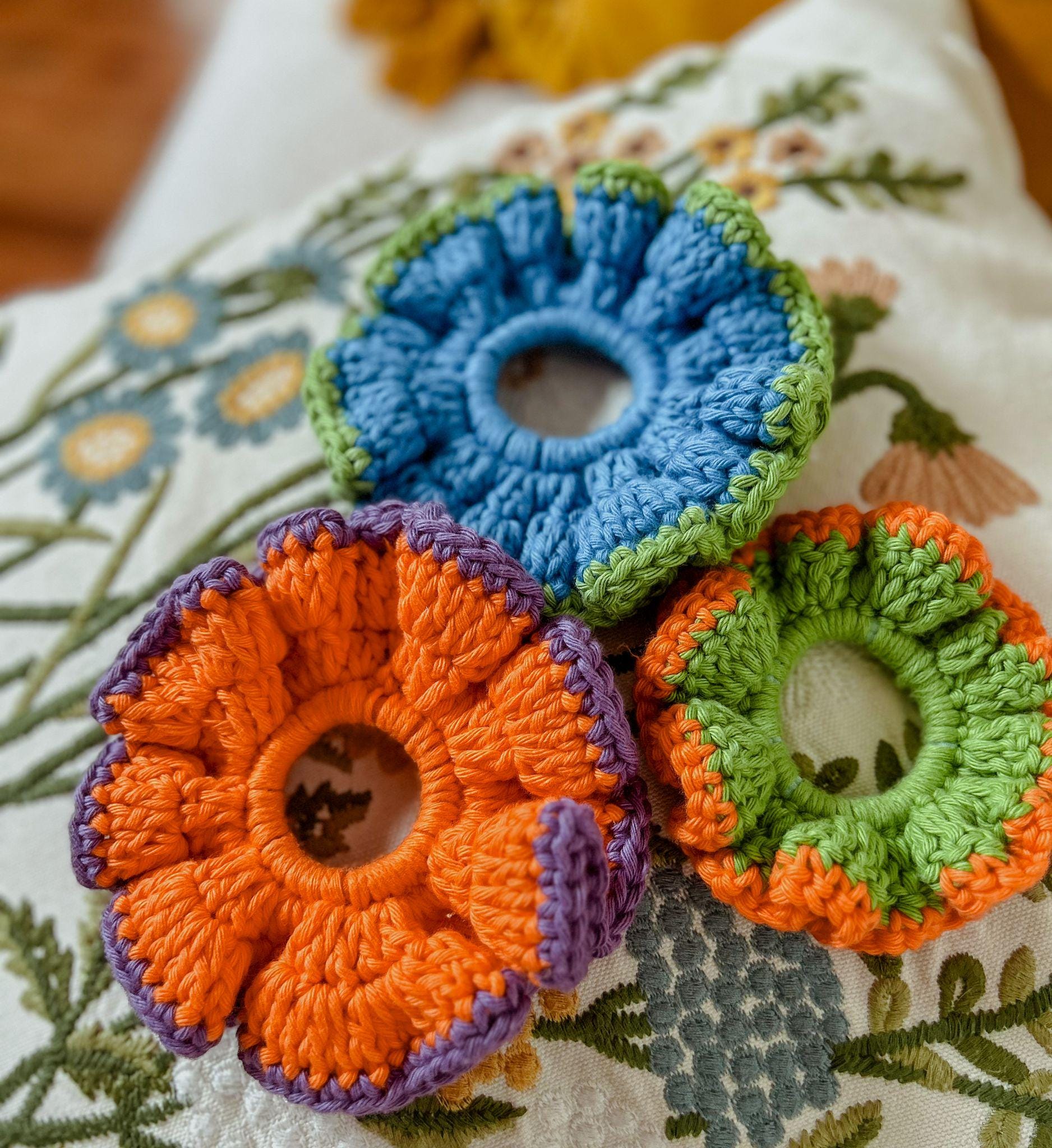 Colorful Crochet Scrunchies – Handmade Hair Accessories – Soft, Stretchy & Stylish