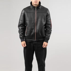 Men's B3 Fur RAF Bomber Black Leather Jacket for Men Shearling Jacket - Men's Black Sheepskin Leather Jacket with Fur Collar