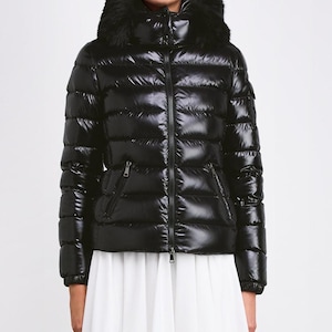 Down Quilted Badyf Jacket / women black puffer / fur hooded jacket