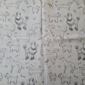 White Doodle Dog Fabric - Cotton