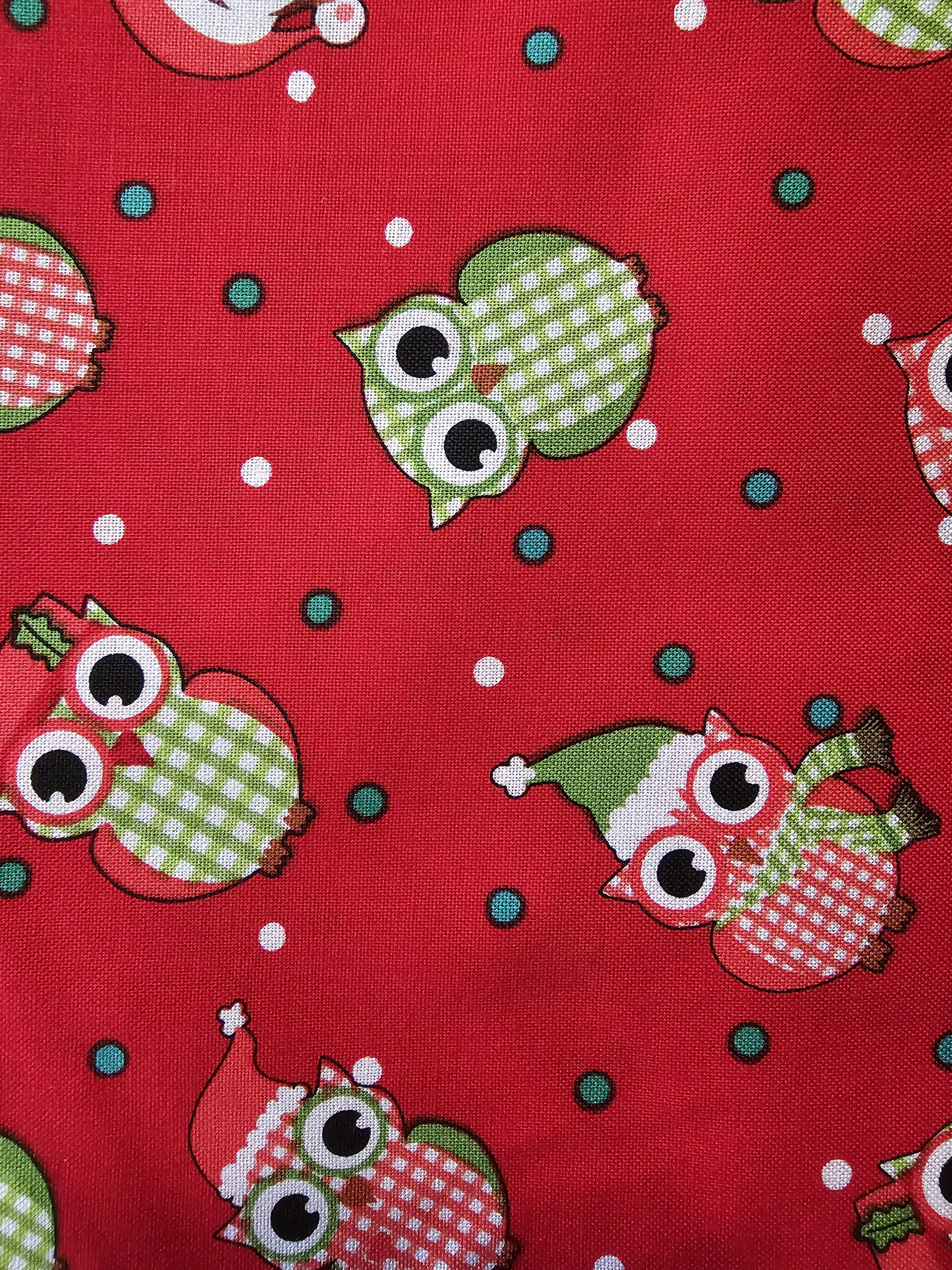 Red Christmas owl fabric - 100% cotton