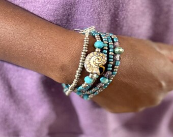 Turquoise & Ammonite Inspired Combo Necklace/Choker/Wrap Bracelet