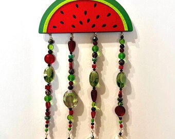PALESTINE Watermelon Suncatcher, Faceted Glass Beads