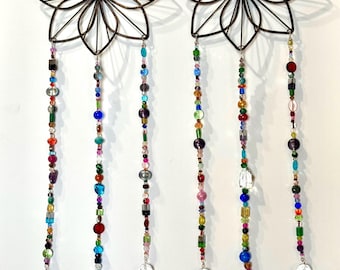 Flower Suncatcher | Crystal Glass Beads, Triple Strand