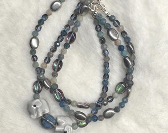 Handcrafted Elephant Bracelet Trio: Czech Glass Beads, Ceramic Glazed Accent