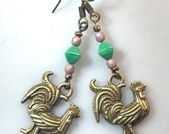 Green Chicken Earrings