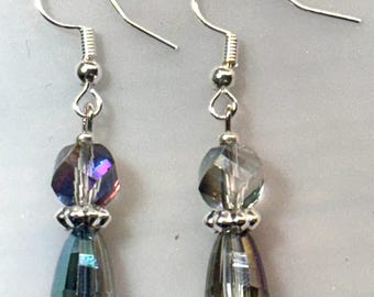 Silvery Glass Teardrop Earrings