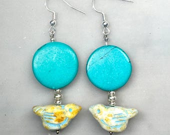 Rustic Yellow Bird Earrings