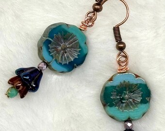 Turquoise & Bluebell Flower Earrings