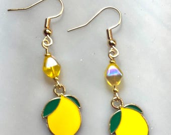 Lemon Earrings, Yellow Beads