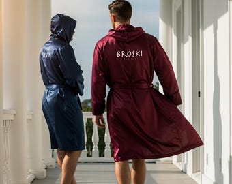 Personalized Robe with Hoodie Satin Hooded Robes with Boxer, Men's Robes, Groomsmen Robes, Gift for Him, Gift for Honeymoon, Gift for Groom