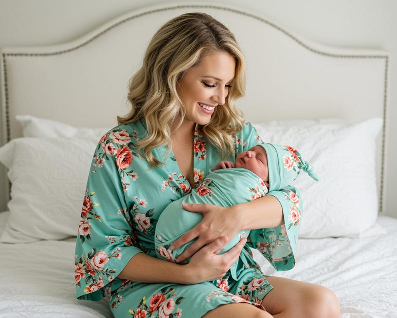 Baby Robe Set Maternity Matching Robe and Swaddle Set, Hospital Robe, Floral Swaddle ...