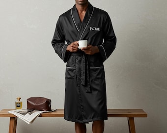 Personalized Satin Robe for Men Custom Name Luxury Dressing Outfit Wedding, Birthday, Anniversary Gift Groom & Groomsmen Robe Gift for Groom