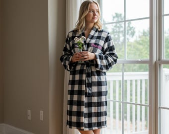 Personalize Embroidery Flannel Plaid Robes Customize With Your Name Initial  Comfortable Relaxed Fit Flannel Plaid Robe Perfect Gift For Her